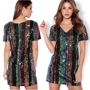 LULU’S Firework Wonders Multi Color Striped Sequin Shift Dress - S